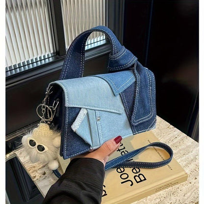 Women's Stylish Denim Patchwork Handbag andCrossbody Evening Chain Shoulder Bag